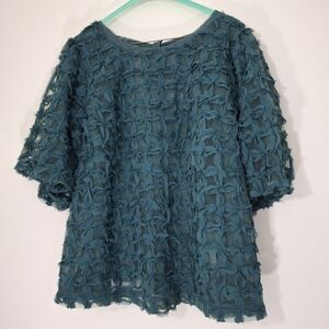 Sarah Hann Elegant Teal Textured Women's Top, SIZE 2X
